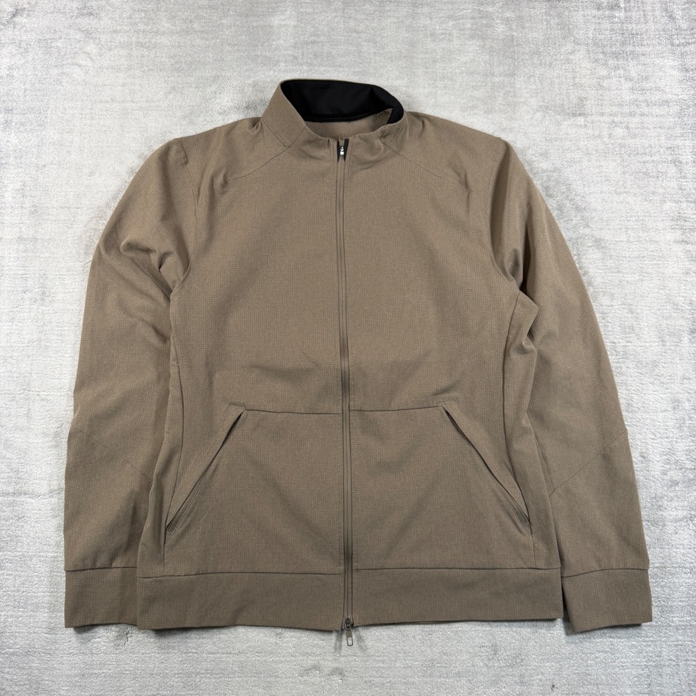 Lululemon Sojourn Jacket Mens Medium Tan Warpstreme Grid Full Zip Mock Neck